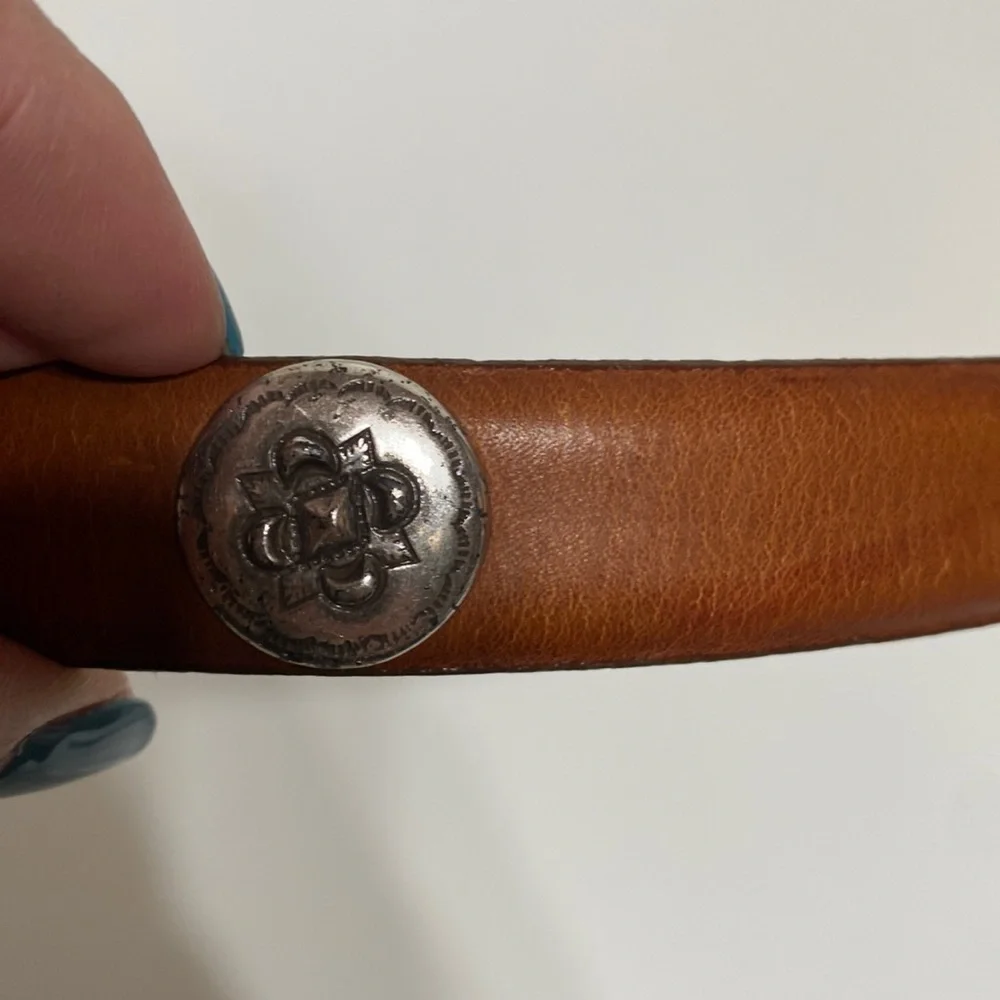 Vintage Kenneth Cole Western Style Leather Belt with Silver Buckle Detai…